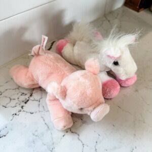 Aurora Plush 8" Pink Pig‎ & White Pony Stuffed Animals
